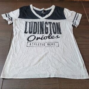 Ludington Orioles Women's Athletic Tee - Black and White XL